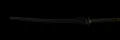 The sword in its black-lacquer mounting with a cherry-blossom tsuba and hilt fittings