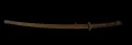 The sword fully mounted in its leather-covered field scabbard, with its two hanging mounts and bound hilt