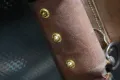 Brown leather saya combat cover with three brass retaining rivets