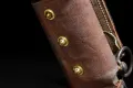 Brown leather saya combat cover with three brass retaining rivets