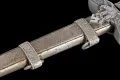 The scabbard's two oakleaf suspension bands and carrying rings, with the crossguard above them