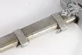The scabbard's two oakleaf suspension bands and carrying rings, with the crossguard above them