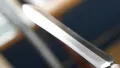 The polished blade catching the light along its length