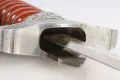 The underside of the crossguard, showing how the blade seats into the hilt