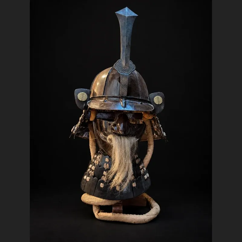 Samurai Kabuto and Menpo, Brown Lacquer